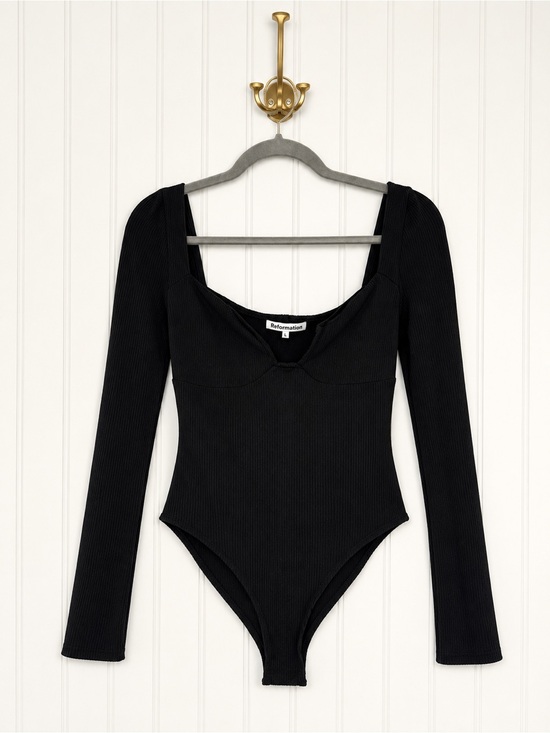 Reformation Tops - Reformation Heather Black Ribbed Tencel Sweetheart Bodysuit Size L